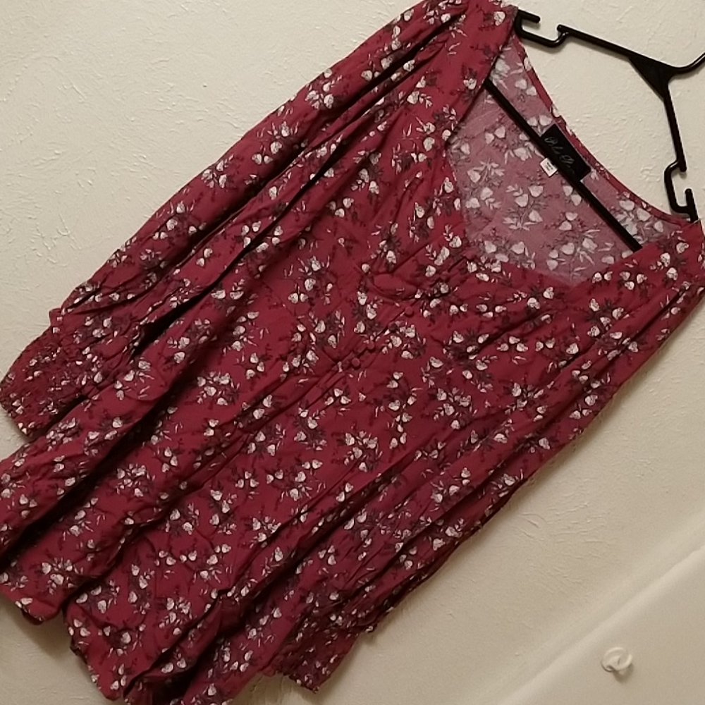 Long sleeve floral rosey mauve A-line dress M